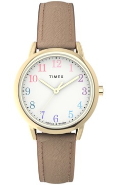Zegarek damski złoty brązowy pasek Timex cyfry podświetlanie INDIGLO