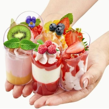 Plastikowe Pucharki Kubki do deserów na przekąski 80ml 15 szt FINGERFOOD