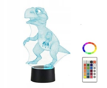 3D DINOZAUR LAMPKA NOCNA USB/BATERIE 16 kolorów LED + PILOT