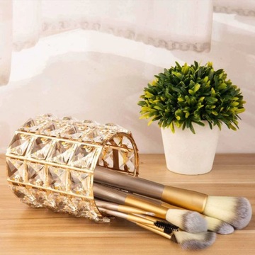 Organizer na pędzle do makijażu z kryształkami Złoty Gold