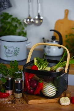 Декоративная корзина с ручкой, корзина для фруктов, черное дерево.