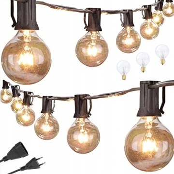 GIRLANDA LAMPKI OGRODOWE 30PATIO BALKON TARAS 9M+3 ZAPASOWE ŻARÓWKI