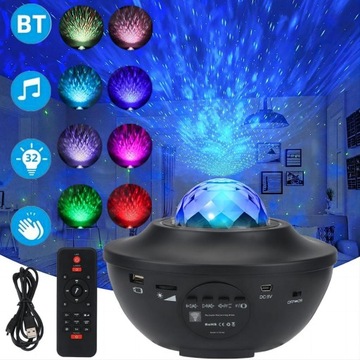 LED PROJEKTOR GWIAZD LAMPKA NOCNA LED GŁOŚNIK BLUETOOTH 3 W 1 CZARNY