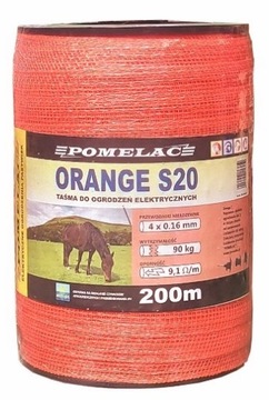 TAŚMA POMELAC PASTUCH KONIE 200 MB/20 MM ORANGE