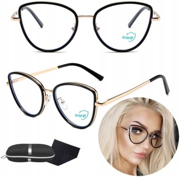Kocie Okulary zerówki do komputera filtr Blue