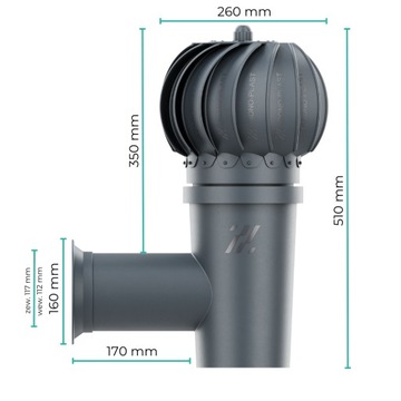 Kominek wentylacyjny boczny ścienny OBROTOWY fi 110 ANTRACYTOWY 7016