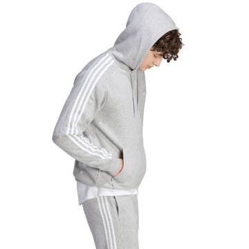 Bluza męska adidas Essentials Fleece 3-Stripes Hoodie szara IJ6474 L