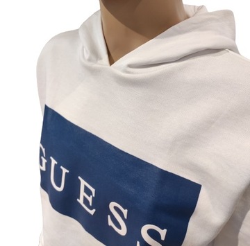 Bluza męska bawełniana biała z kapturem kieszeń gumowe logo Guess XL