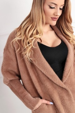 ALPAKA PŁASZCZ MODNY CIEPŁY OVERSIZE PLUS SIZE 44-54 CIEMNY KARMELOWY 1918