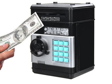 Sejf Skarbonka na PIN Banknoty Bankomat Monety + Kod Wpłatomat dla Dzieci