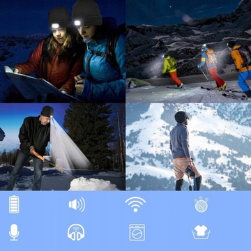 ЗИМНЯЯ СВЕТОДИОДНАЯ РАБОЧАЯ ШАПКА С НАУШНИКАМИ BLUETOOTH