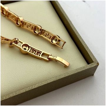 ЖЕНСКИЙ ЗОЛОТОЙ БРАСЛЕТ ИЗ ХИРУРГИЧЕСКОЙ СТАЛИ, ТОЛСТОЙ, ГРЕЧЕСКИЙ УЗОР, ЦИРКОНИЙ