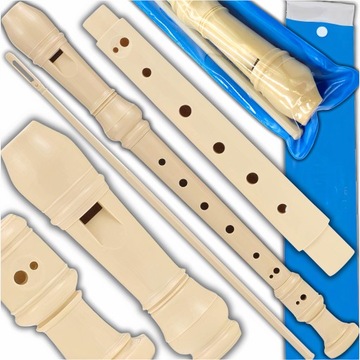 FLET DREWNIANY INSTRUMENT DO NAUKI SZKOLNY PROSTY + CZYŚCIK. TABELA CHWYTÓW