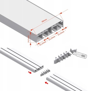 Потолочный карниз с 2 направляющими и чехлом Потолочный карниз с чехлом COLOR 200