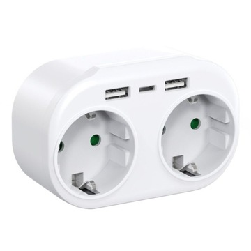ROZGAŁĘŹNIK SIECIOWY ZŁODZIEJKA 2 GNIAZDA + USB C