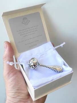 серебряная погремушка подарок на крещение + гравировка