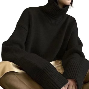 Oversize Sweter Damski Z Wysokim Kołnierzem Idealny Na Jesień I Zimę S-XL
