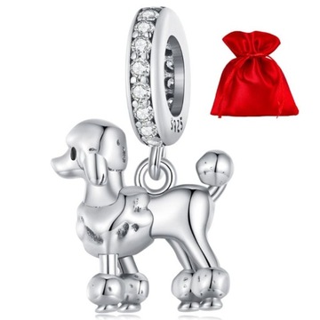 G567 Pudel pies srebrny charms zawieszka beads