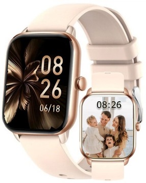 SMARTWATCH ZEGAREK SPORTOWY ZŁOTY RÓŻOWY SMARTBAND J. POLSKI ROZMOWY KROKI