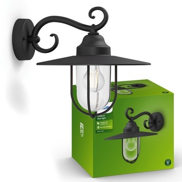 PHILIPS LAMPA ogrodowa LED KINKIET elewacyjny PASTURE E27 czarna LATARNIA