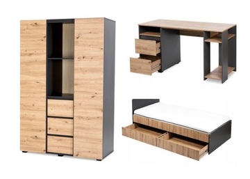 Meble Klupś Zestaw Mebli młodzieżowy Szafa Biurko łóżko Dąb Artisan DALIA