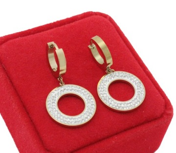 KOLCZYKI ZŁOTE ZIRCONIA RING STAL CHIRURGICZNA 316