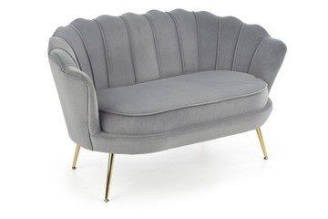 AMORINITO XL sofa popielaty, złoty 2-osobowa, velvet, muszla