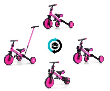 BALANCE BIKE Трехколесный велосипед 4в1 для детей 1, 2, 3 лет Розовый детский