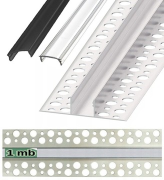 PROFIL ALUMINIOWY SREBRNY do taśm led do PŁYTEK gips + KLOSZ 1m
