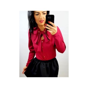 Рубашка с золотыми пуговицами, завязанным бантом, бордовый экрю, S