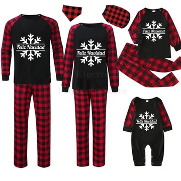 PIŻAMA Zestaw czarnych piżam świątecznych piżamy dla całej rodziny Feliz Na