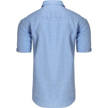 Lniana szeroka bardzo duża błękitna koszula męska Unique XL_klatka_128