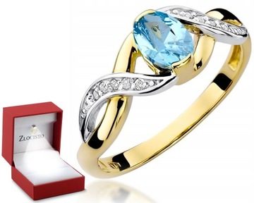 Zmysłowy Pierścionek Topaz Brylanty 0,585 ZŁOTO