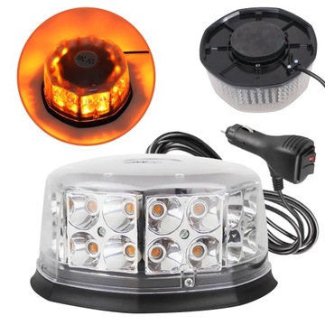 LAMPA OSTRZEGAWCZA KOGUT LED NA MAGNES PRZEZROCZYSTA STROBOSKOP 12/24V 72W