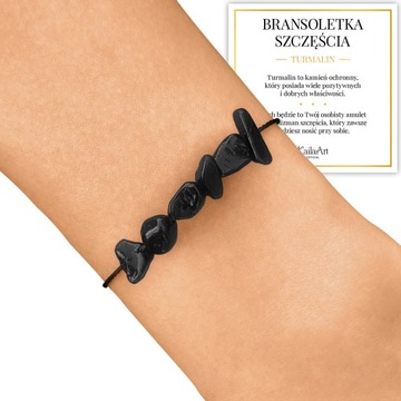 BRANSOLETKA CZARNY TURMALIN SZCZĘŚCIA SZNURKOWA Z REGULACJĄ OCHRONNA AMULET