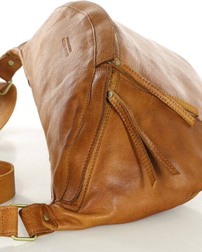 Duża skórzana nerka damska torebka przez ramię camel - MARCO MAZZINI VS6d