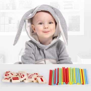 ZESTAW MATEMATYCZNY PATYCZKI DO NAUKI LICZENIA LICZYDŁO MATEMATYKA DREWNO