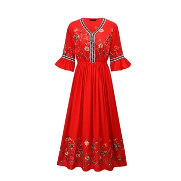 SUKIENKA HAFTOWANA BOHO ETNO BAWEŁNIANA CZERWONA M
