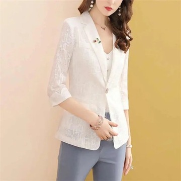 5XL Solid color Splicing Lace Suit Coat Women's Sp