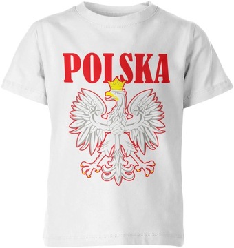 T-SHIRT POLSKA KIBICA PATRIOTYCZNA DZIECIĘCA BIAŁO CZERWONI EURO 2024 R.128