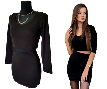 KOMPLET ZESTAW krótka BLUZKA TOP + SPÓDNICZKA Mini na GUMCE w KWIATY S/M