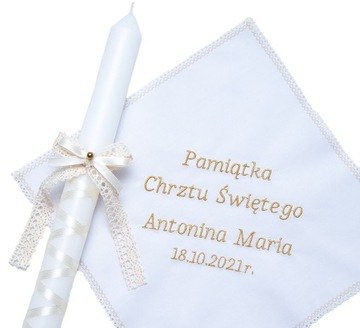 SZATKA Z HAFTEM do Chrztu świeca okapnik pudełko