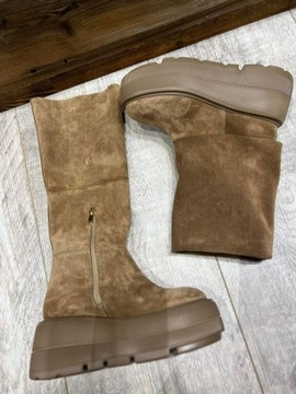 BY O LA LA..! BUTY KOZAKI Z WYWIJANĄ CHOLEWKĄ CAMEL 38