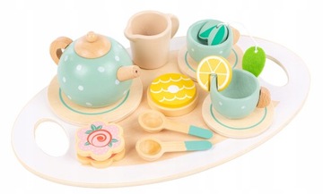 ДЕРЕВЯННЫЙ ЧАЙНЫЙ НАБОР ДЛЯ ДЕТЕЙ АКСЕССУАРЫ ДЛЯ ДЕТСКИХ ИГРОВ + ПОДНОС