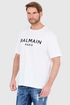 BALMAIN Biały t-shirt męski z czarnym logo 2XL