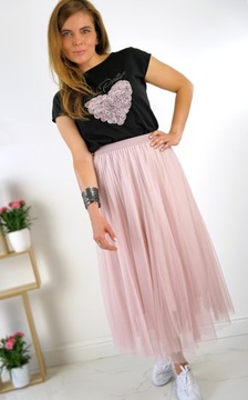 Юбка из тюля миди ПЛИССЕ, гладкая WIENA, на подкладке, нежно-розового цвета