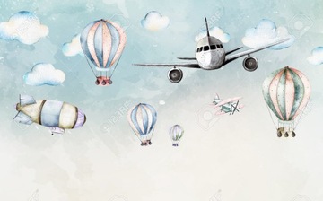 Fototapeta tapeta dla dzieci balony samoloty z balonami