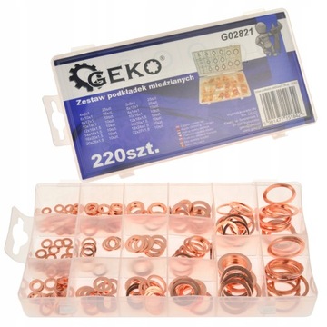 ZESTAW PODKŁADEK MIEDZIANYCH PODKŁADKI MIEDZIANE WYMIAR WEW. 4-22 MM 220SZT