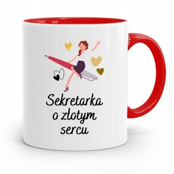 KUBEK CZERWONY PREZENT SEKRETARKI O ZŁOTYM SERCU z Nadrukiem ze Zdjęciem