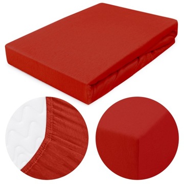 Prześcieradło z gumką 200x220 elastyczny JERSEY 100% BAWEŁNA kolor czerwony